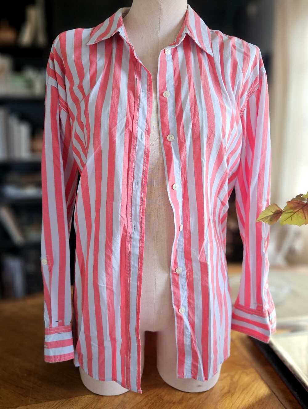 Cotton Striped Minimalist Blue Pink Flowy Button up Small